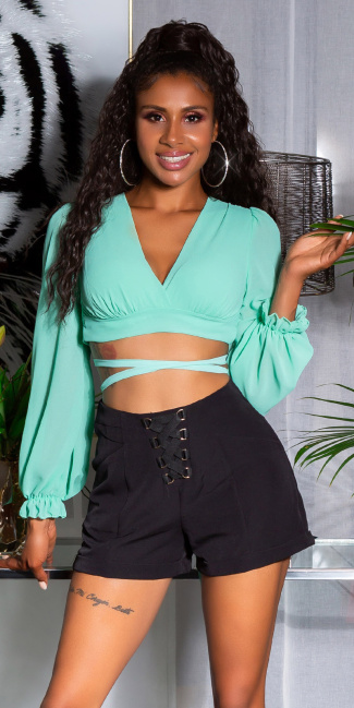 backless blouse with lacing Green